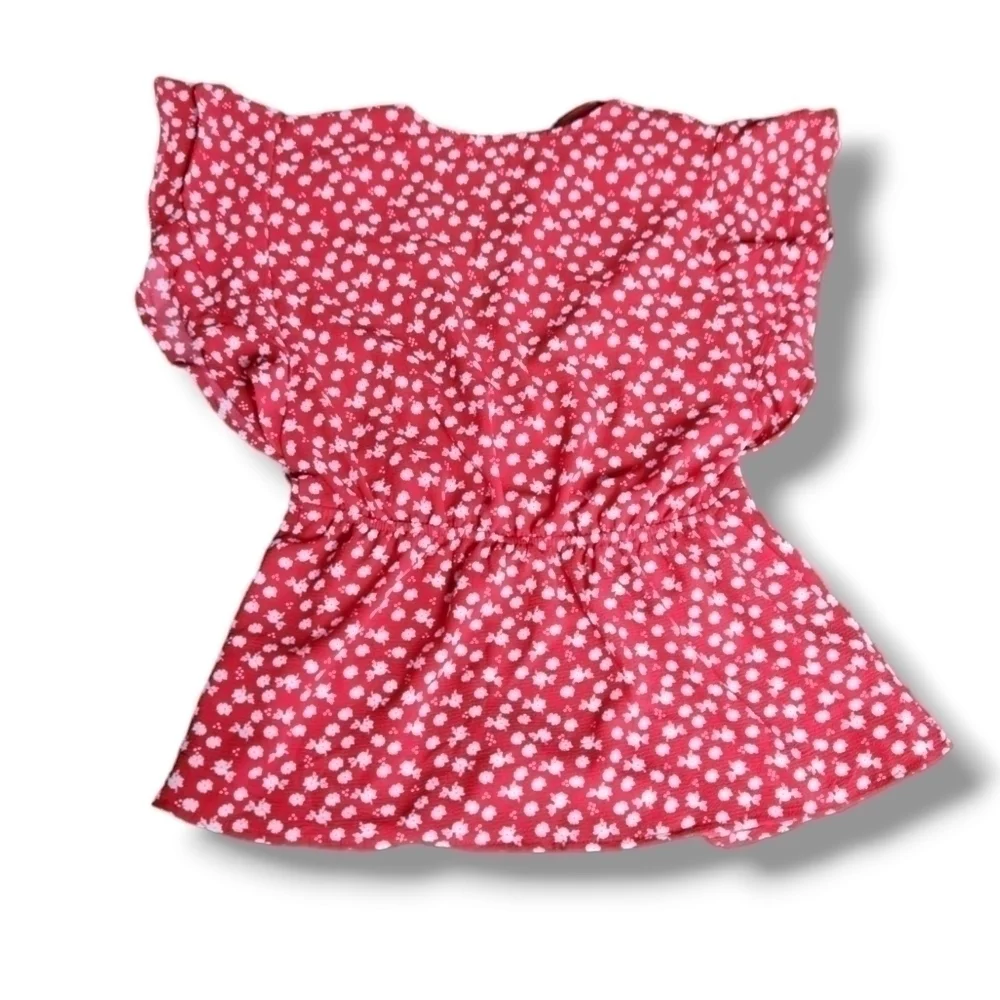 Monteau Faux Wrap Flutter Sleeve Floral Blouse Small